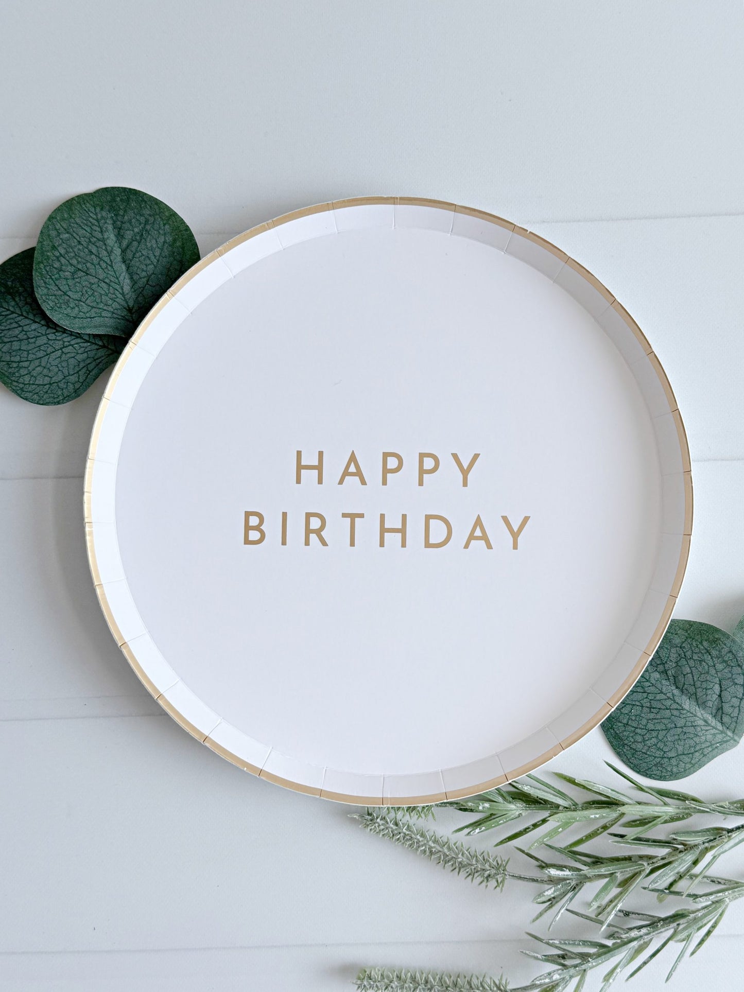 Happy Birthday Cake Plates - White & Gold