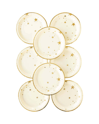 Cream and  Gold Star Paper Dinner Plates