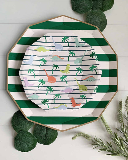 Emerald Green Cabana Striped Paper Plates