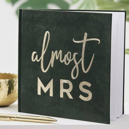 Almost Mrs Bridal Shower Guest Book - Luxe Green Velvet Photo Guest Book with Gold Foil