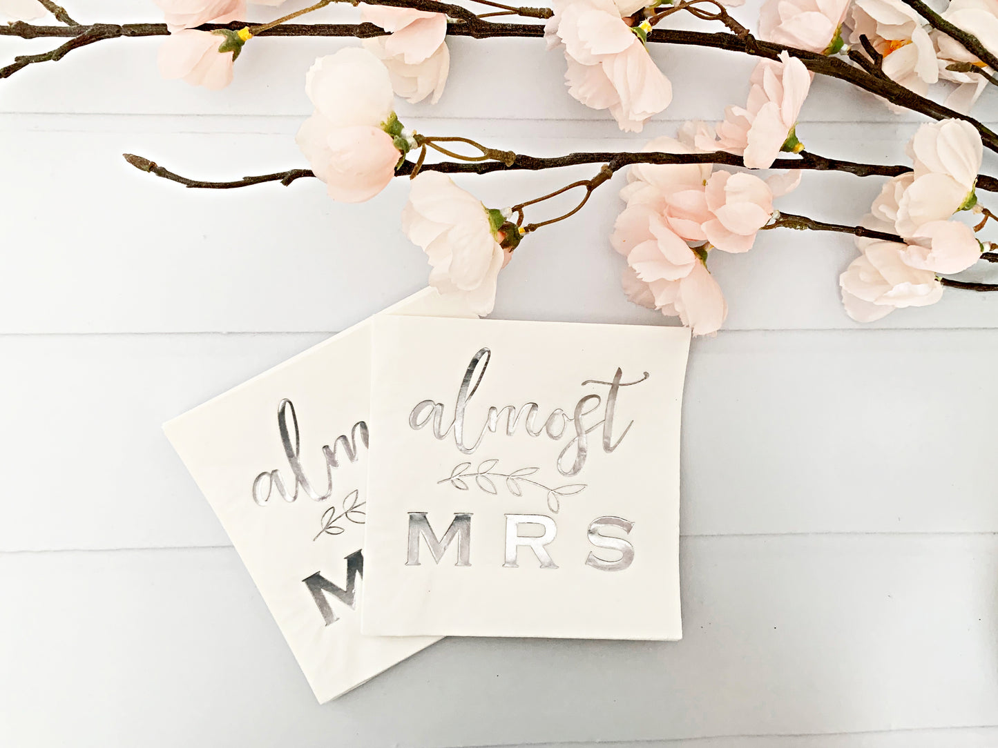 Almost mrs silver bridal shower cocktail napkins