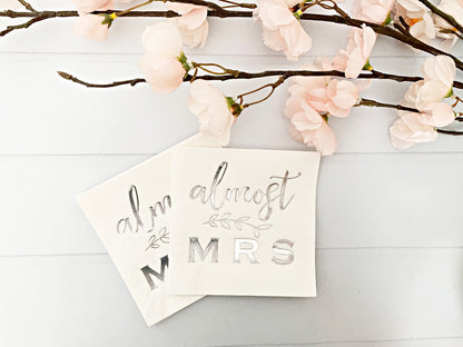 Almost mrs silver bridal shower cocktail napkins