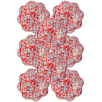 Hamptons Red Floral Scalloped Plates