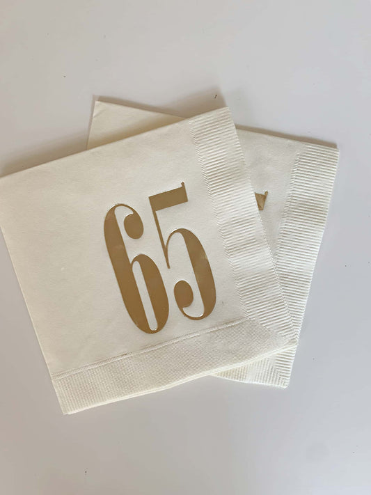 65th Birthday Napkins - Ivory & Gold