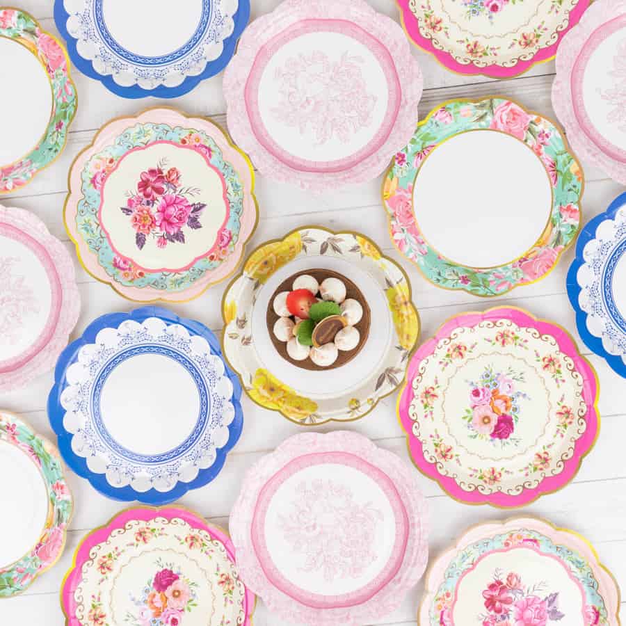 Tea Party Floral Paper Dinner Plates- 9"