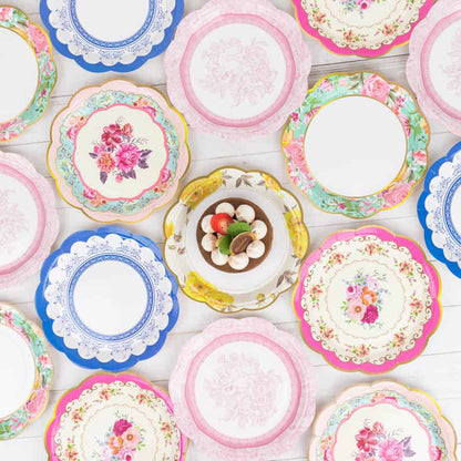 Tea Party Floral Paper Dinner Plates- 9"