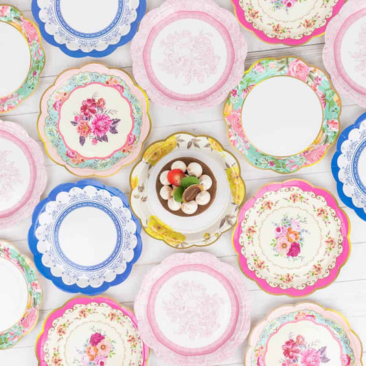 Tea Party Floral Paper Dinner Plates- 9"