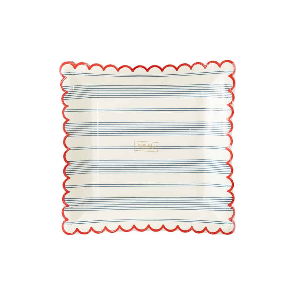 Blue Ticking Striped Scallop Plates