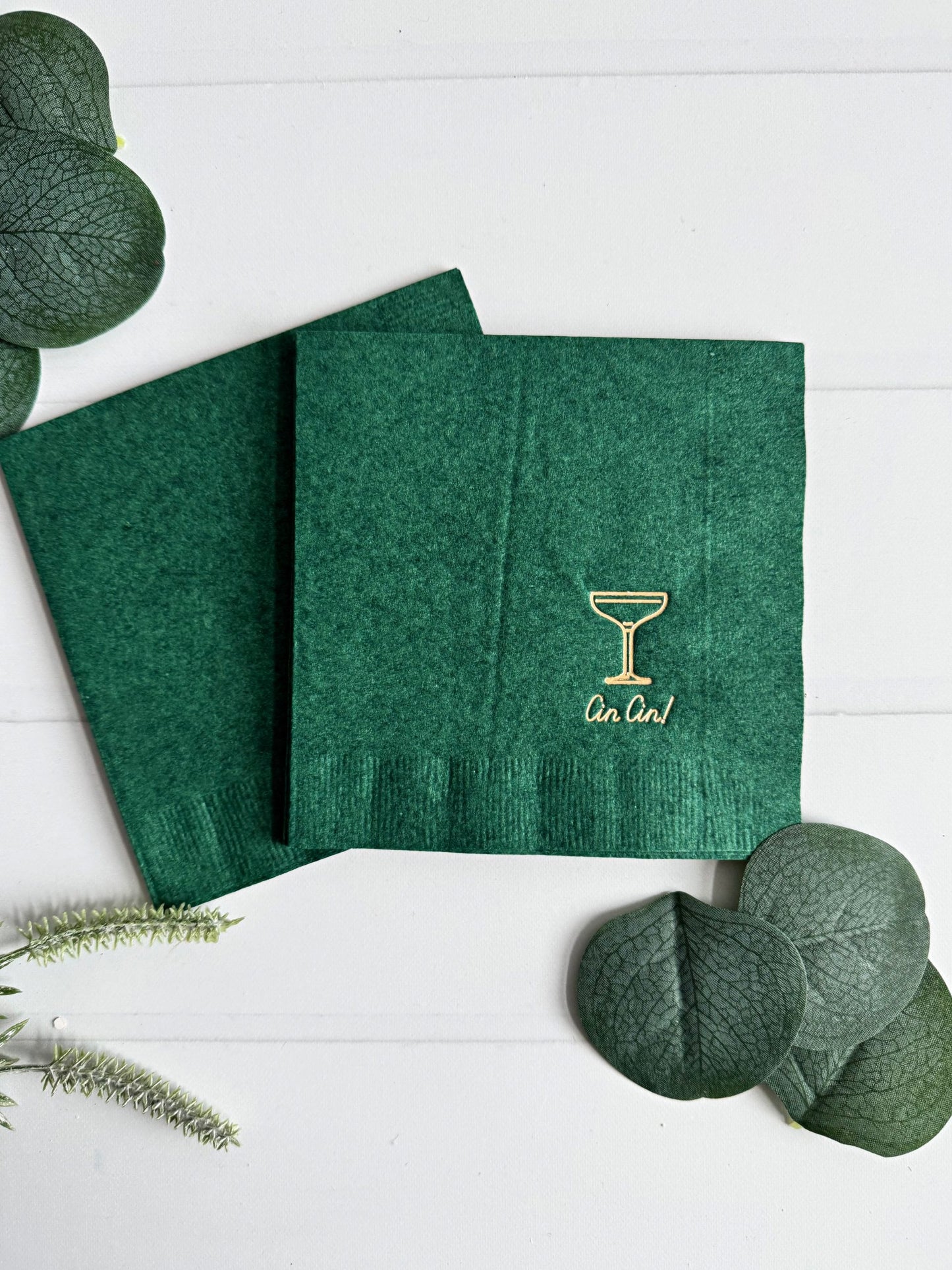 Cin Cin Cocktail Napkins - Forest Green Gold Foil Toast Champagne New Year's Eve Anniversary
