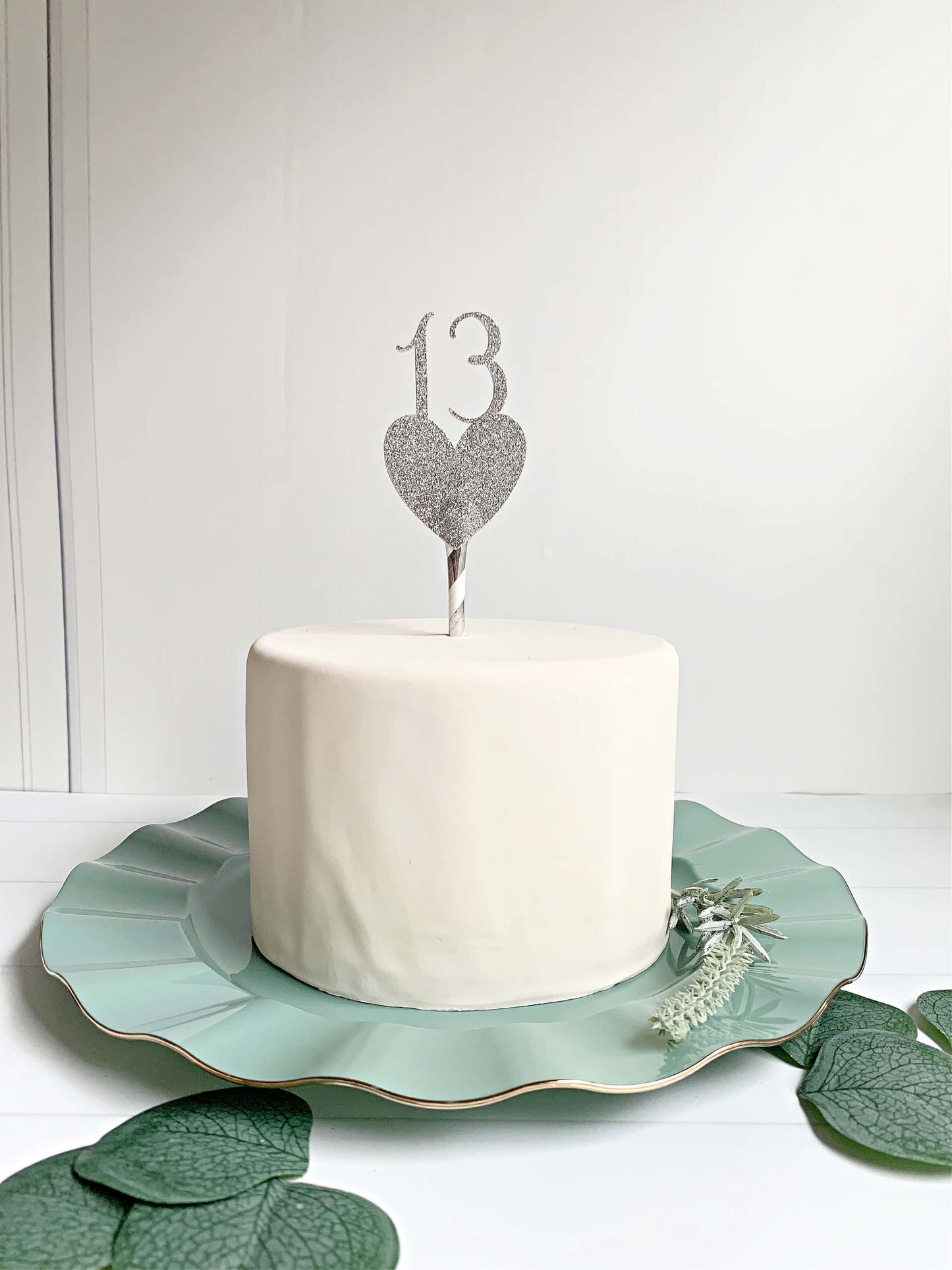13 Silver Heart Cake Topper