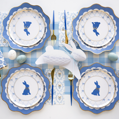Easter Bunny Paper Dinner Napkins - Blue Eggs & Gold Bow Guest Towels Set of 20