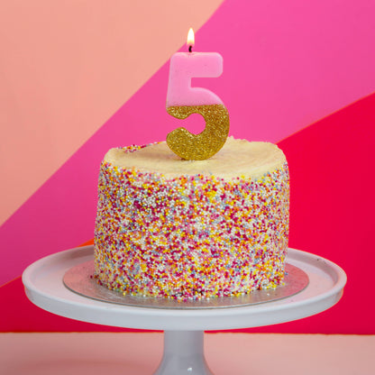 Number 6 Birthday Candle - Pink & Gold Glitter - 6th 16th 60th 66th Birthday Cake Topper