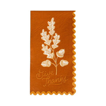 Give Thanks Acorns Orange Dinner Napkins - Scalloped Details