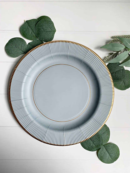 Dusty Blue with Gold Rim Paper Dinner Plates
