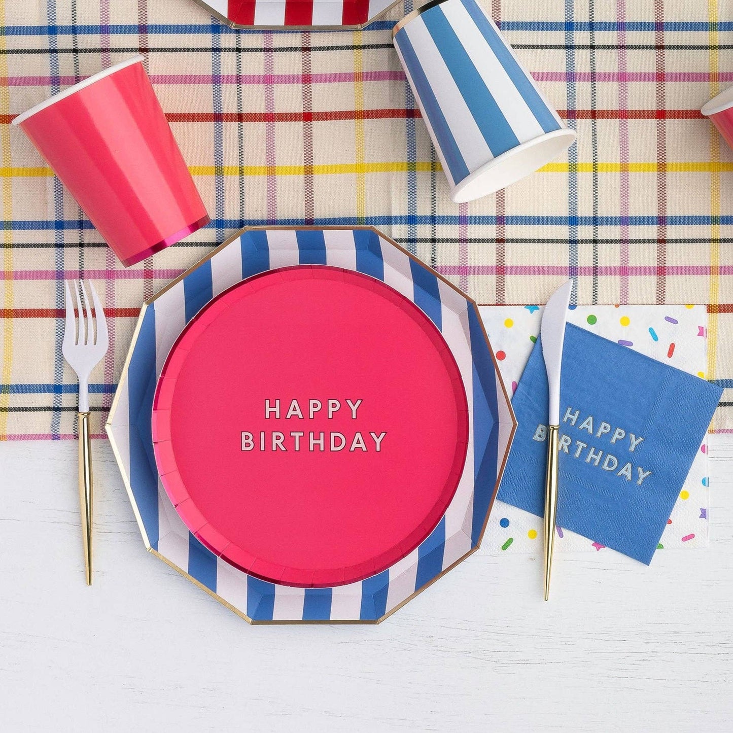 Periwinkle Blue Cabana Striped Paper Plates