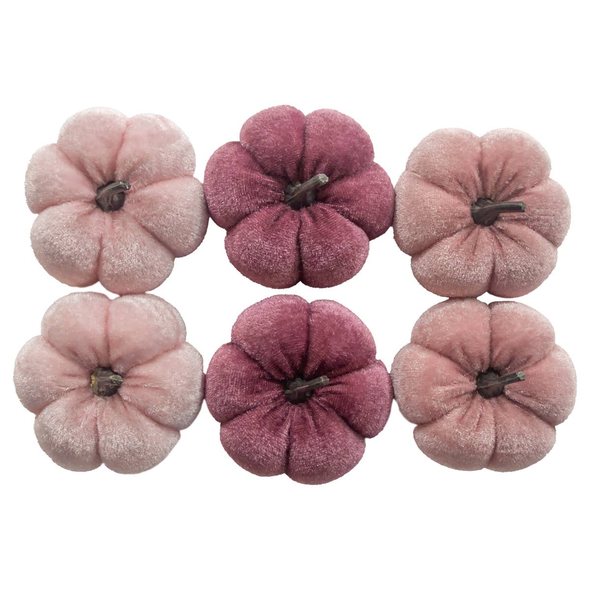 Pink, Mauve and Plum Velvet Pumpkins Set of 6