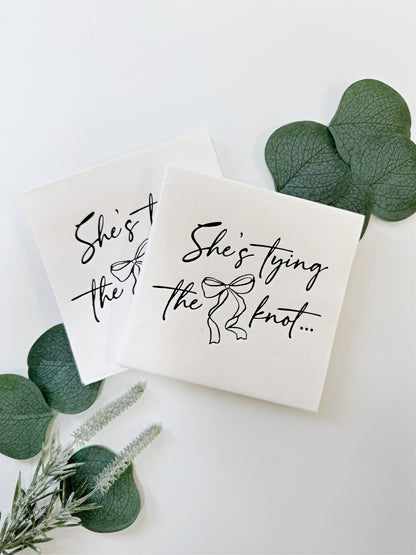 She's Tying the Knot Cocktail Napkins - Black and White