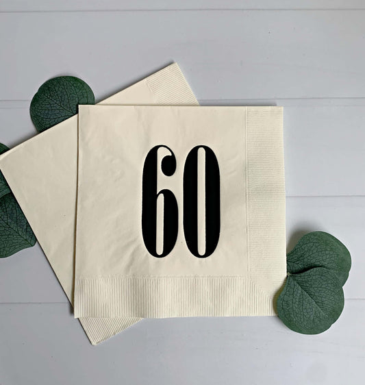 60th Birthday Luncheon Napkins - Ivory & Black