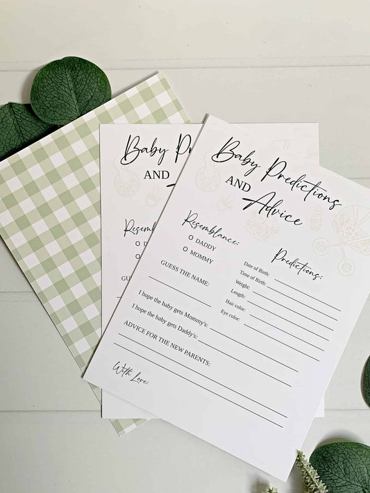 Celebrate the glowing mom-to-be with our adorable Sage Baby Shower Advice and Predictions Cards. With charming sage green accents and whimsical sage baby shower illustrations, these cards are a delightful way for guests to pass on their wise words and well wishes.