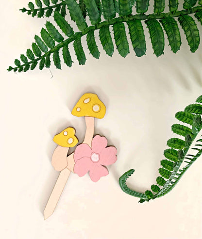 Mushroom and Flower Cake Topper Yellow Mushrooms