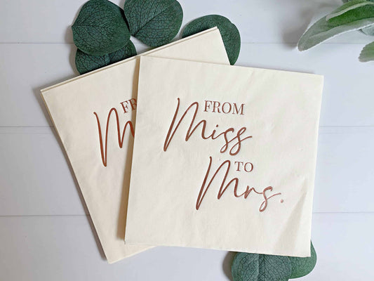 From Miss to Mrs Luncheon Napkins - Rose Gold on Ecru