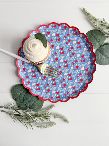 Strawberry Dessert Plate - Blue and Red