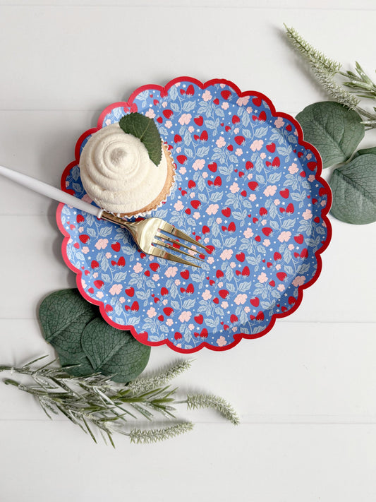 Strawberry Dessert Plate - Blue and Red