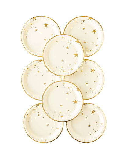 Cream and  Gold Star Paper Dinner Plates
