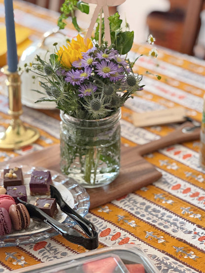 Provence Avignon Dijon & Blue Tablecloth 70x128 - French Country Botanical Print