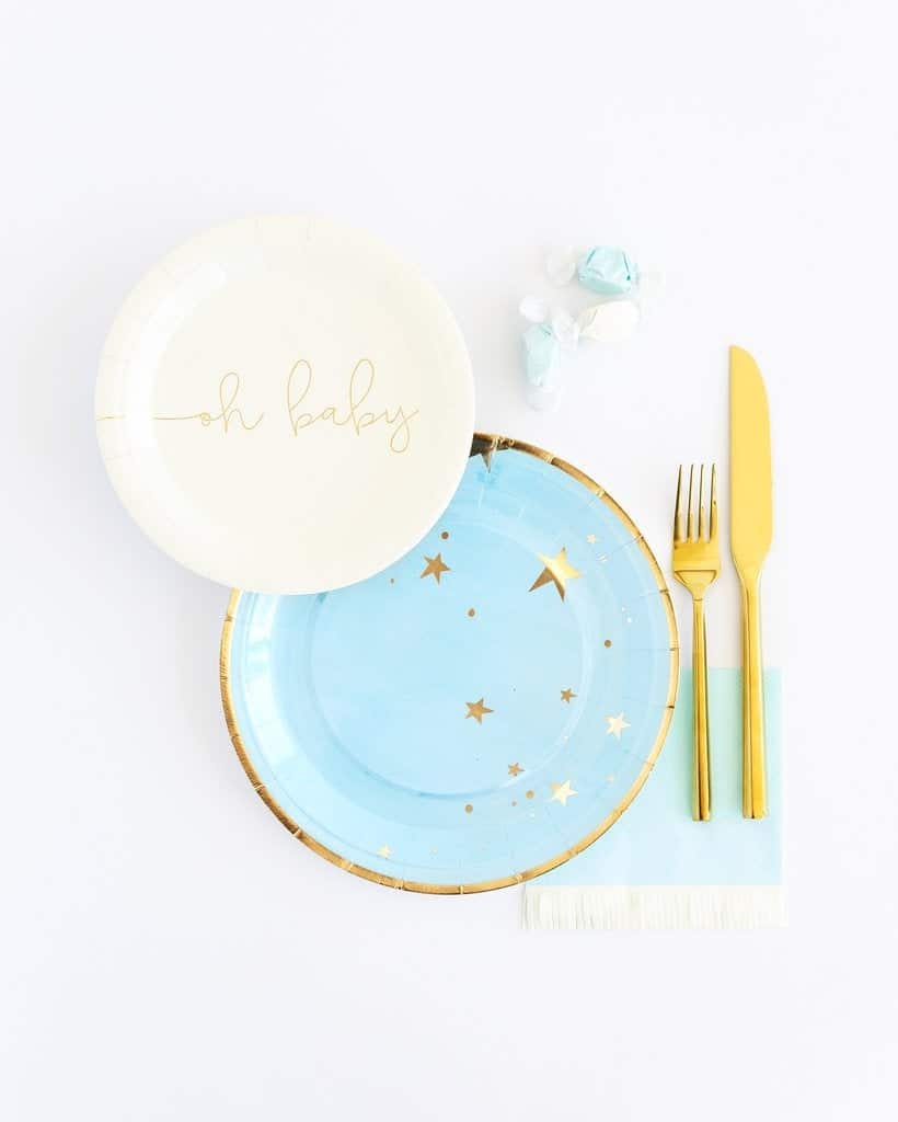 Baby Blue and Gold Star Paper Plates