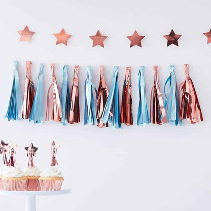 Baby blue and rose gold baby shower decorations