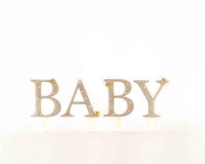 Baby Cake Topper for a baby shower in white with gold stars