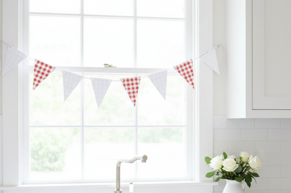 Baby Q Red Ginghm Pennant Banner in French Country Kitchen - Close Up