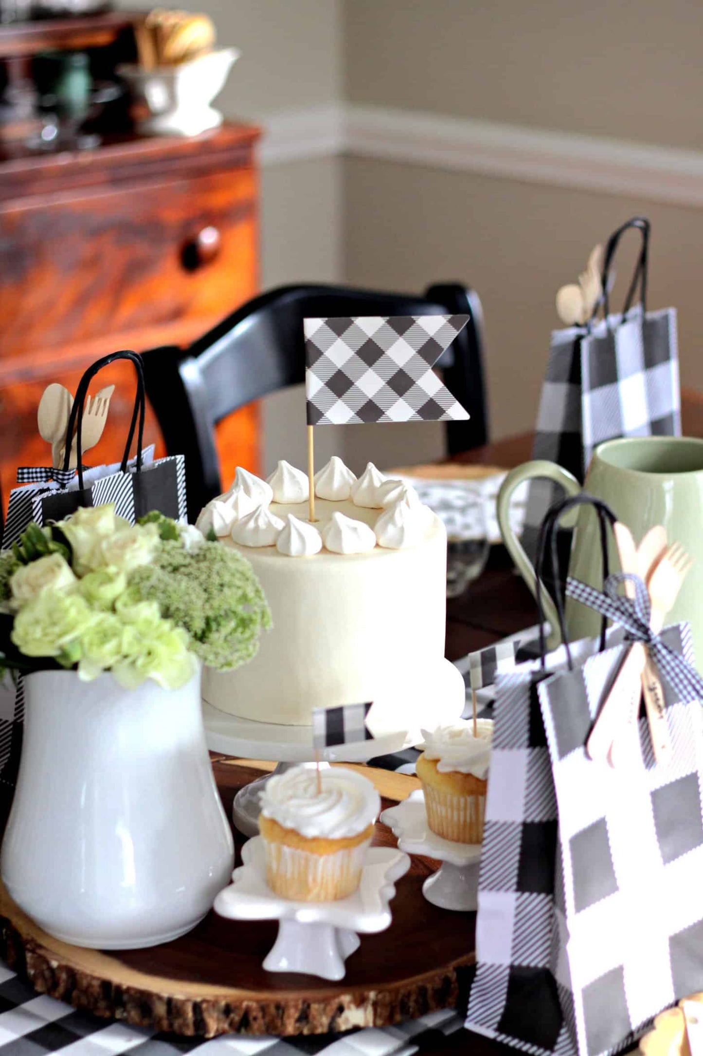 Baby Q Cake Topper, Black and White Buffalo Plaid I Do BBQ Decor