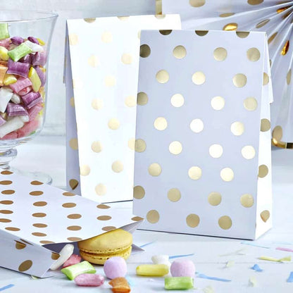 gold polka dot fold over favor bag