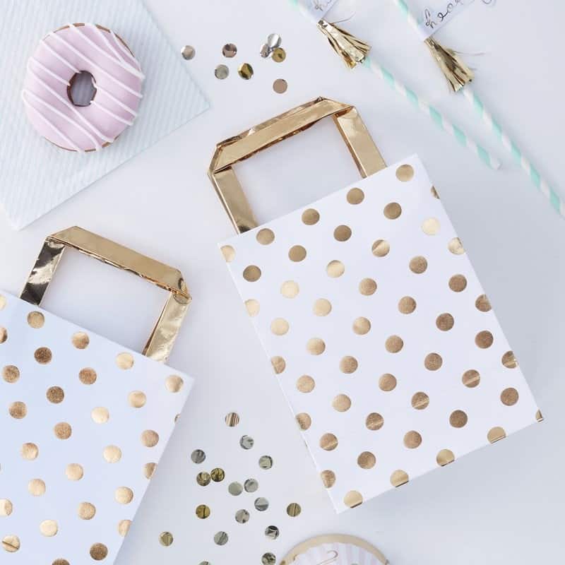 Baby Shower Favors Bags - Gold Polka Dot