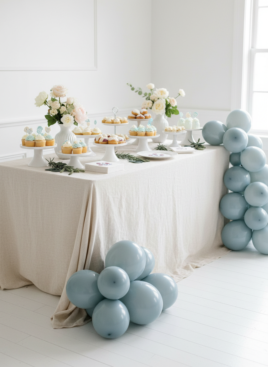 Baby shower with vintage blue balloons
