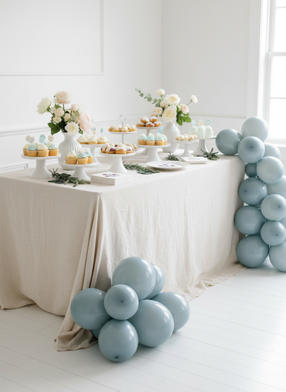 Baby shower with vintage blue balloons