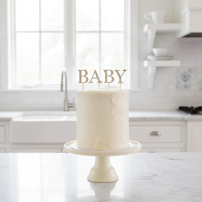 BABY topper on tall cream cake