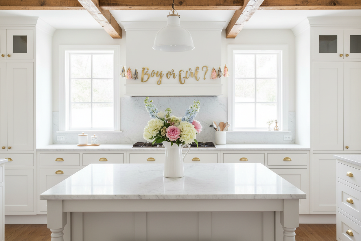Banner above kitchen island