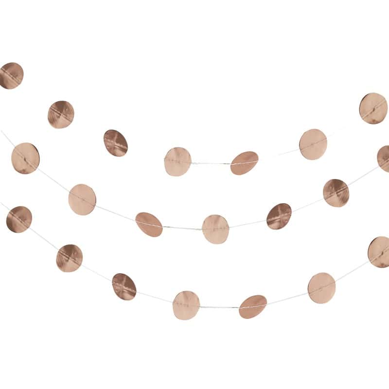 Rose gold circle garland for bridal showers, baby showers, and birthday parties.