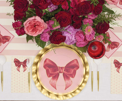 Pink Bow Wavy Dinner Plate with Gold Edge