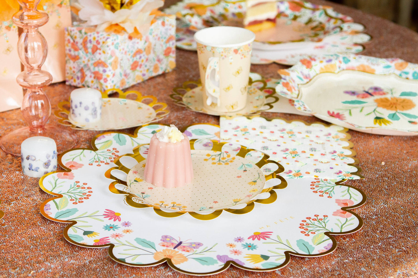 Tea Party Dessert Plates - Pink & Beige