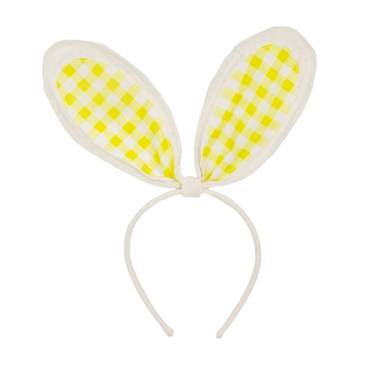 Yellow Gingham Bunny Ears Headband - Easter Party Some Bunny is One Birthday Bunny Costume