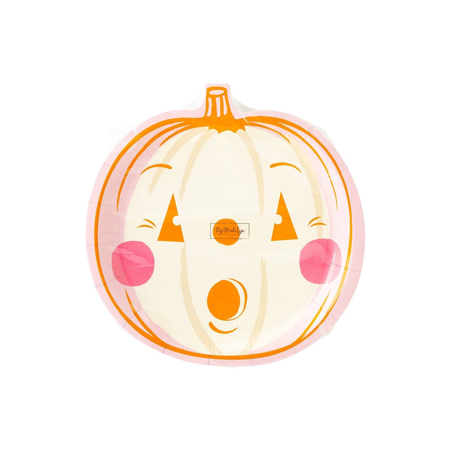 Vintage Pumpkin Face Paper Plates - Hot Pink & Orange