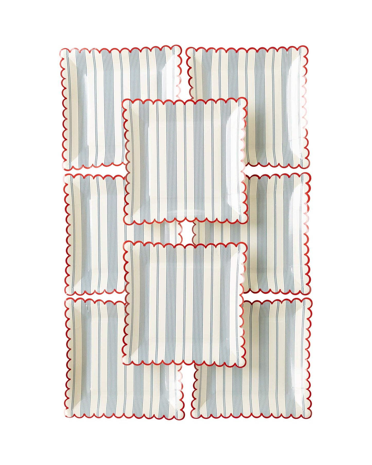 Blue Ticking Striped Scallop Plates