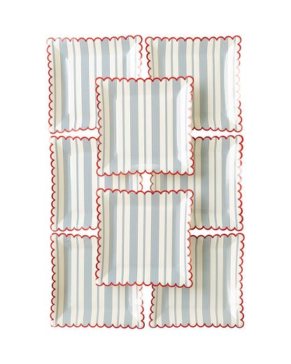 Blue Ticking Striped Scallop Plates