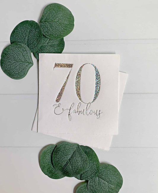 70 & Fabulous Cocktail Napkins - Silver Glitter