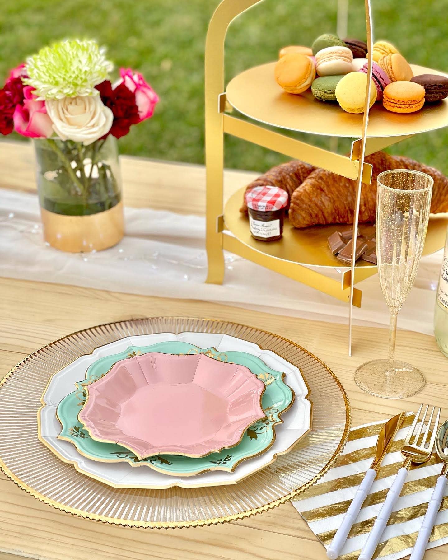 Blush Pink Cake Plates with Gold Edge