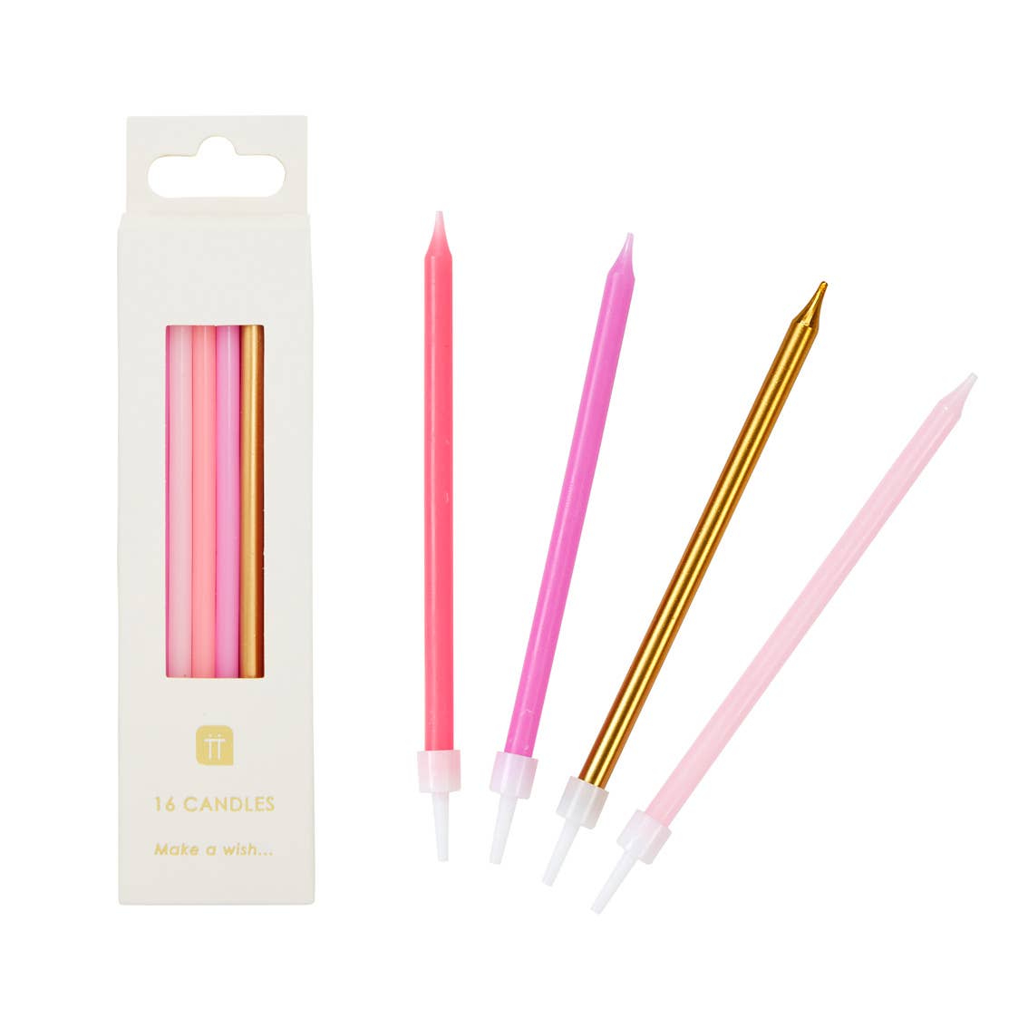 Blush Pink Lavender Gold Birthday Candles - Tall Skinny Candles | 16 Pack